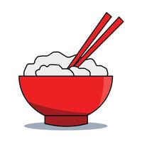 rice in bowl with chopstick vector