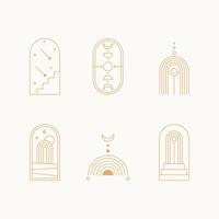 Minimal boho linear symbols. Set of celestial mystic element. Vector line art illustration.