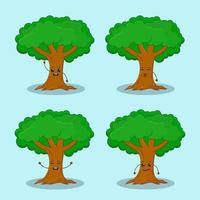 conjunto de cuatro personajes de árboles con expresiones alegres