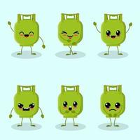 Set of six kawaii lpg gas cylinder with various expressions vector