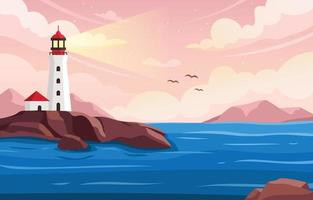 Calm Sea on Sunset with Lighthouse vector