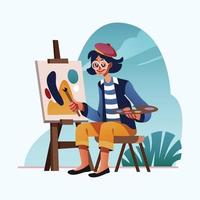 A Painter Is Painting In The Garden vector