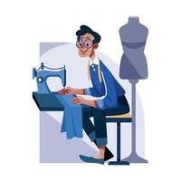 A Tailor Is Sewing A Clothes vector