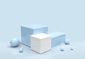 3d render cube pedestal and ball for product display on the blue background photo