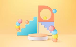 Abstract 3d cylinder pedestal podium with layered wavy shape backdrop Premium Vector