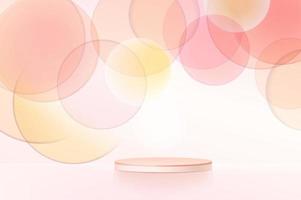Minimal abstract scene with podium or platform, air flying geometric bubble shapes on pastel background. vector