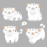 Children's set with cute little white tiger animals in a cartoon style. Cartoon kittens isolated on background. Vector illustration with chinese tiger.