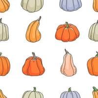 Multicolored pumpkins cartoon doodle set. Contour cute vector illustration isolated on background.