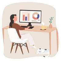 the woman looking to graph.she work at home vector