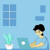 Man working online at home. vector