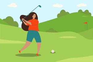Illustration of a golf course where people play golf. Poster. Fun outdoor sports. Golf Club.