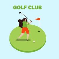 Golf course poster where people play golf. Banner with a place for the text. Fun outdoor sports. Golf Club. vector