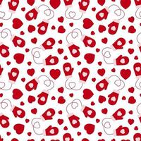 Seamless pattern from mittens and hearts on a white background. vector