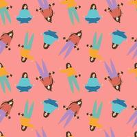 Seamless red background with the image of girls involved in different sports. vector