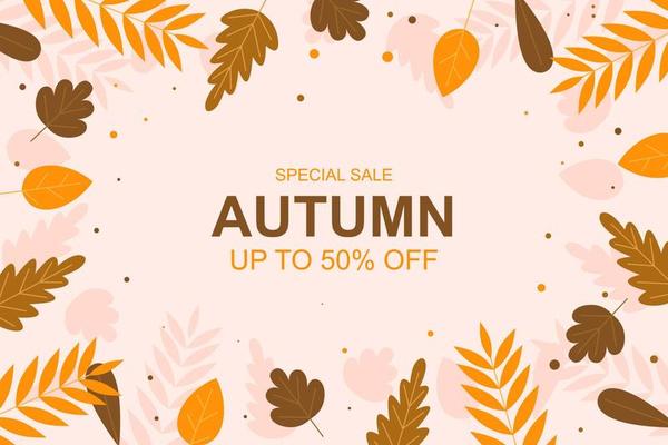 Autumn sale banner background with leaves. Vector.