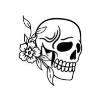 ilustración de garabato de flor de calavera dibujada a mano para póster de pegatinas de tatuaje, etc. vector