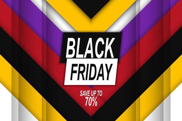 Black friday banner background with colorful stripes. Vector.