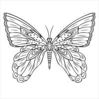 mariposa para colorear libro. ilustración dibujada a mano. fondo blanco y negro.