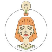 Girl with a glowing light bulb. Vector geometric stylized illustration with business idea concept and creative solution.