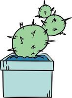 Cute cactus in a flower pot. Vector illustration of indoor plants.