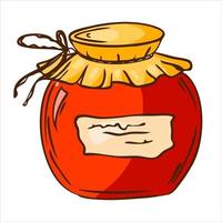 Glass jar with red berry jam. Vector illustration in hand drawn style.