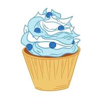 Festive delicious cupcake with Cream and Birthday Decorations. vector