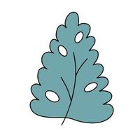 Fresh natural green leaf colored with stroke. Vector illustration in hand drawn style.