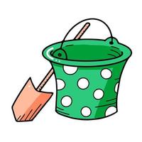 cartoon bucket and shovel toy object for small children to play, doodle style icon vector illustration.