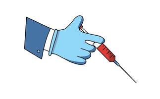 Hand holding Medical syringe Doodle Design, vector illustration, medical background