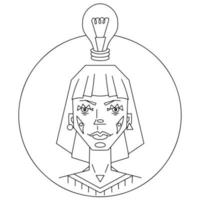 Girl with a glowing light bulb. Vector geometric stylized illustration with business idea concept and creative solution.