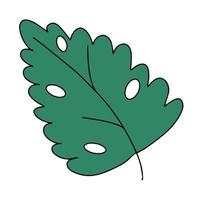 Fresh natural green leaf colored with stroke. Vector illustration in hand drawn style.