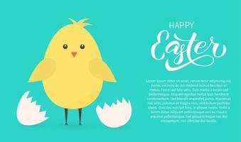 Happy Easter calligraphy hand lettering. Cute cartoon chicken hatched from eggs. Easter celebration vector illustration. Easy to edit template for poster, greeting card, party invitation, banner.