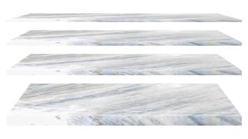 4 empty marble shelves Different levels, isolated on white backgrounds, With clipping paths. photo