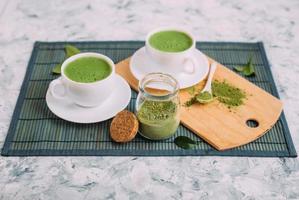 Green tea matcha latte cup.