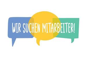 contratación de diseño de vectores de afiches de contratación. text wir suchen mitarbeiter - traducción al alemán - estamos buscando empleados. plantilla de vacante. oferta de trabajo, búsqueda