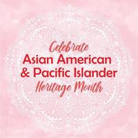 Asian American Pacific Islander Heritage month square template with abstract vector watercolor paint textured paper gradient background, round mandala ornament. Pastel pink watercolour texture