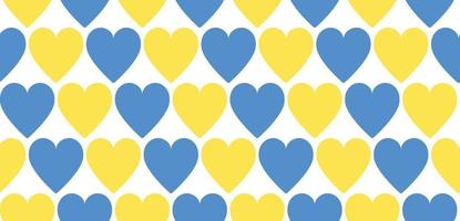 Seamless pattern vector background with hearts in color of Ukrainian flag - yellow and blue. Repeat seamless textured backdrop. Support Ukraine