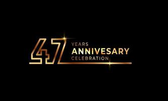 47 Year Anniversary Celebration Logotype with Golden Colored Font Numbers Made of One Connected Line for Celebration Event, Wedding, Greeting card, and Invitation Isolated on Dark Background vector