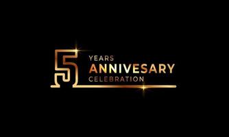 5 Year Anniversary Celebration Logotype with Golden Colored Font Numbers Made of One Connected Line for Celebration Event, Wedding, Greeting card, and Invitation Isolated on Dark Background vector