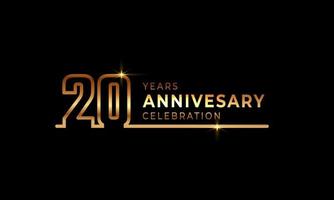 20 Year Anniversary Celebration Logotype with Golden Colored Font Numbers Made of One Connected Line for Celebration Event, Wedding, Greeting card, and Invitation Isolated on Dark Background vector