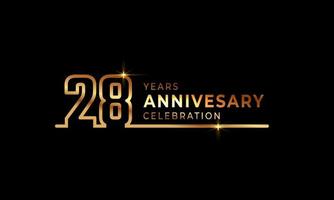 28 Year Anniversary Celebration Logotype with Golden Colored Font Numbers Made of One Connected Line for Celebration Event, Wedding, Greeting card, and Invitation Isolated on Dark Background vector