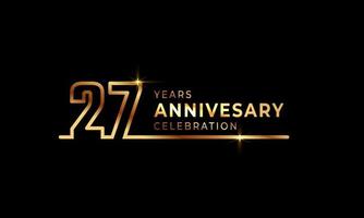 27 Year Anniversary Celebration Logotype with Golden Colored Font Numbers Made of One Connected Line for Celebration Event, Wedding, Greeting card, and Invitation Isolated on Dark Background vector