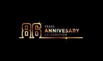 86 Year Anniversary Celebration Logotype with Golden Colored Font Numbers Made of One Connected Line for Celebration Event, Wedding, Greeting card, and Invitation Isolated on Dark Background vector