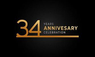 34 Year Anniversary Celebration Logotype with Single Line Golden and Silver Color for Celebration Event, Wedding, Greeting card, and Invitation Isolated on Black Background vector