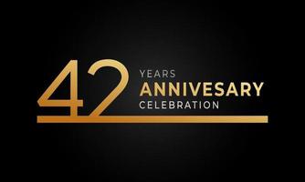 42 Year Anniversary Celebration Logotype with Single Line Golden and Silver Color for Celebration Event, Wedding, Greeting card, and Invitation Isolated on Black Background vector