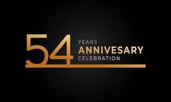 54 Year Anniversary Celebration Logotype with Single Line Golden and Silver Color for Celebration Event, Wedding, Greeting card, and Invitation Isolated on Black Background vector