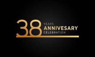 38 Year Anniversary Celebration Logotype with Single Line Golden and Silver Color for Celebration Event, Wedding, Greeting card, and Invitation Isolated on Black Background vector