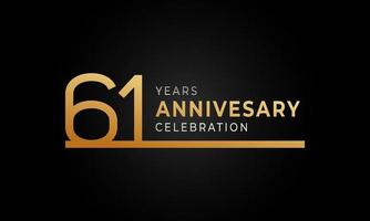 61 Year Anniversary Celebration Logotype with Single Line Golden and Silver Color for Celebration Event, Wedding, Greeting card, and Invitation Isolated on Black Background vector