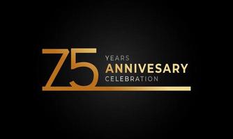75 Year Anniversary Celebration Logotype with Single Line Golden and Silver Color for Celebration Event, Wedding, Greeting card, and Invitation Isolated on Black Background vector