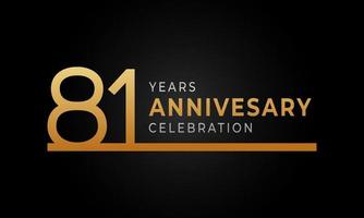Logotipo de celebración de aniversario de 81 años con una sola línea de color dorado y plateado para evento de celebración, boda, tarjeta de felicitación e invitación aislada en fondo negro vector